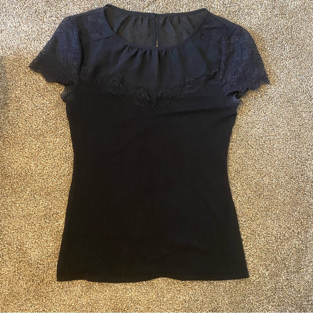 Black Express top with lace detailing and sheer fabric